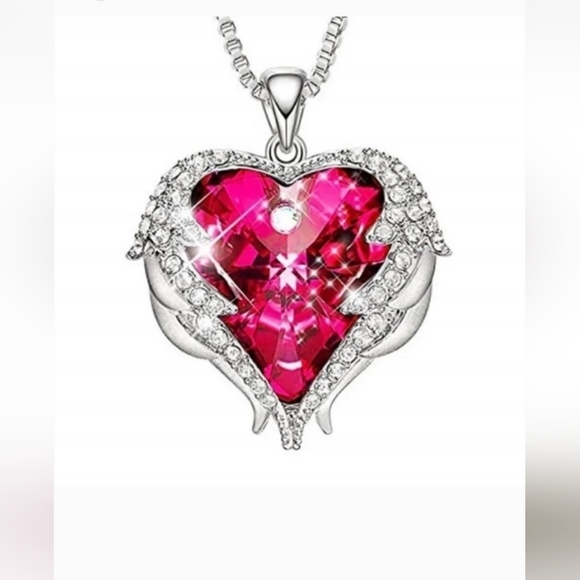 BEAUTIFUL Red Heart Wing Silver Necklace on 18"-20" Chain NEW - Picture 7 of 8